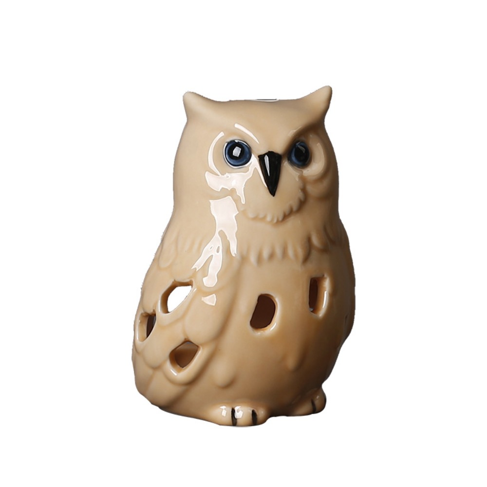 Artigianato Forno per aromi in ceramica Bruciatore di incenso carino creativo Simulato armadio con statua di gufo vivido: Giallo