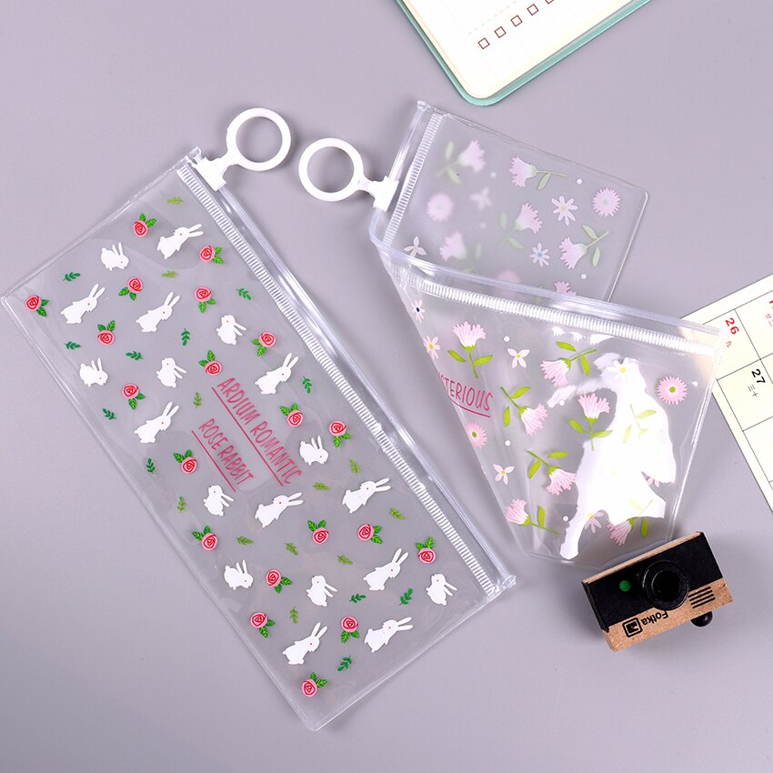 Kawaii Kleine Bloemen Dieren Etui Leuke Transparante PVC Potlood Tas Voor Meisjes Kids Kinderen School Leveranties Briefpapier