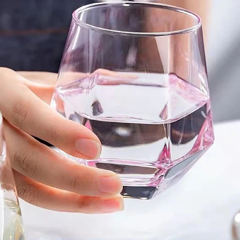 300ml Hexagonal Edge Wine Glasses Transparent Cocktail Glass Party Bar Club Banquet Drinking Ware Champagne Lemon Water Cup: Pink