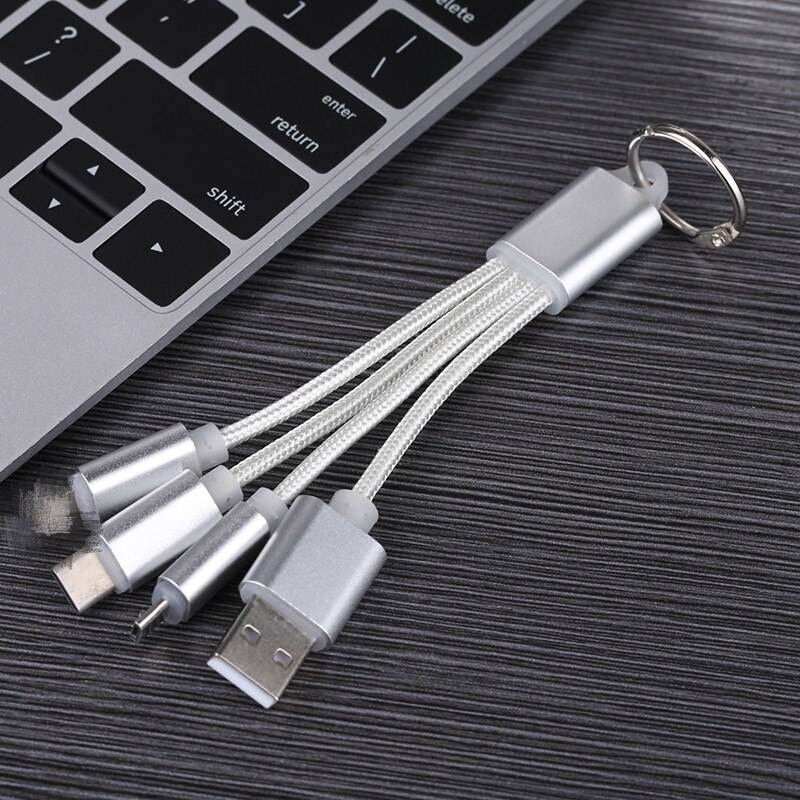 4 in 1 keychain Tragbare Micro USB Typ C Multi Ladegerät Kabel Für huawei p20 lite honor 9 lite 9i 8 8x7c 7x 7a hinweis 10 8 kabel: Silvery