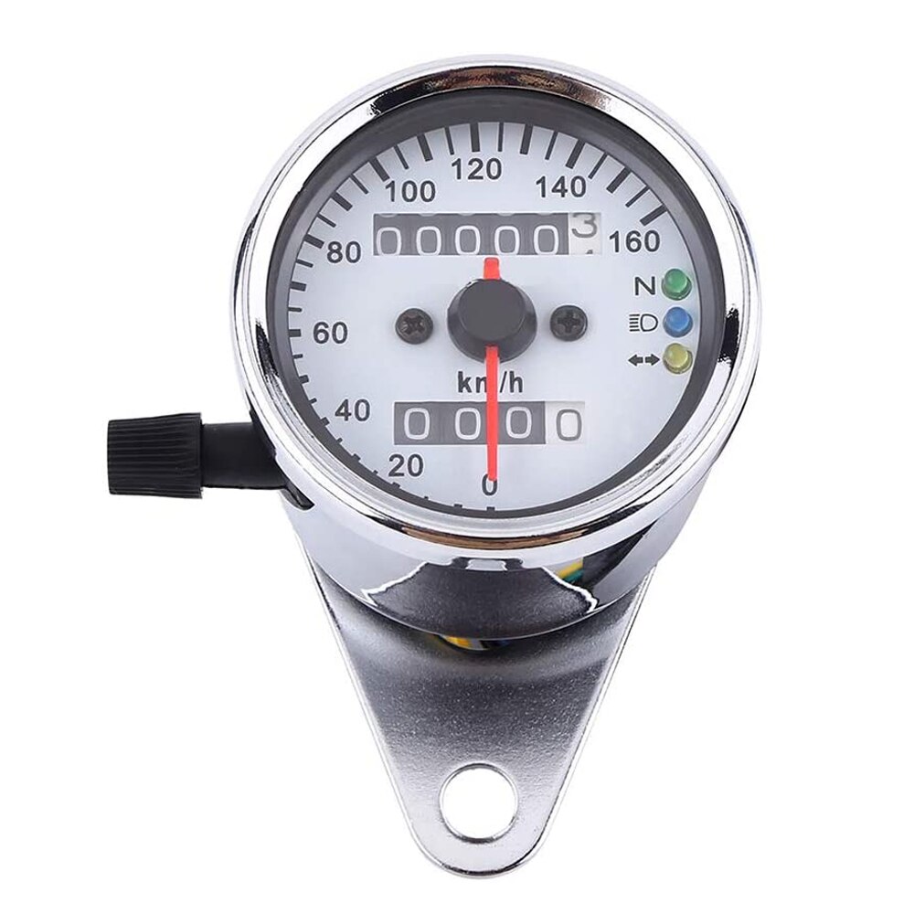 Universal Motorcycle Cafe Racer Speedometer Odometer Gauge 0-160 km/h Instrument with LED Indicator: Chrome