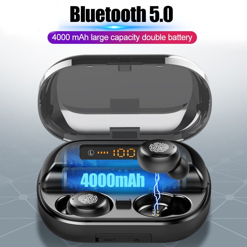 TWS Bluetooth Hoofdtelefoon 4000mAh LED Display Draadloze Bluetooth V5.0 Koptelefoon Met Microfoon 9D Stereo Waterdichte Oordopjes V11