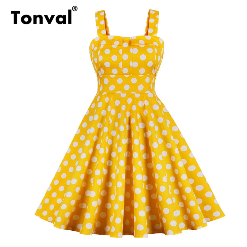 Tonval Yellow Pin up 50s Style Vintage Women Dress... Grandado Tonval Yellow Pin up 50s Style Vintage Women Dress... Grandado