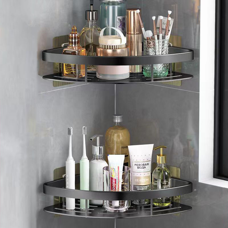 Aluminum Alloy Shampoo Rack Bathroom Shelf Makeup Storage Organizer Shower Shelf Bathroom Accessories No Drill Wall Corner Shelf: Burgundy