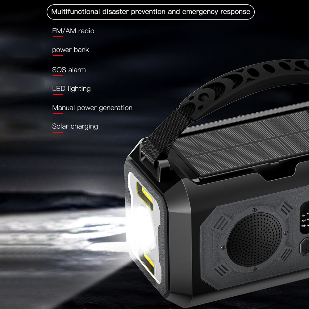 Solar handzwengel 12000 mah multifunctionele noodweerradio leeslamp powerbank sos-alarm radio-ontvanger