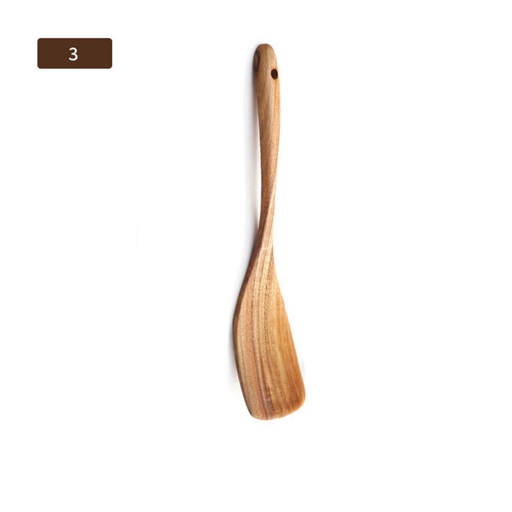 Naturliga träredskap redskap långa handtag träskedar non-stick kokkärl ekologisk teak praktiskt köksredskap: 3