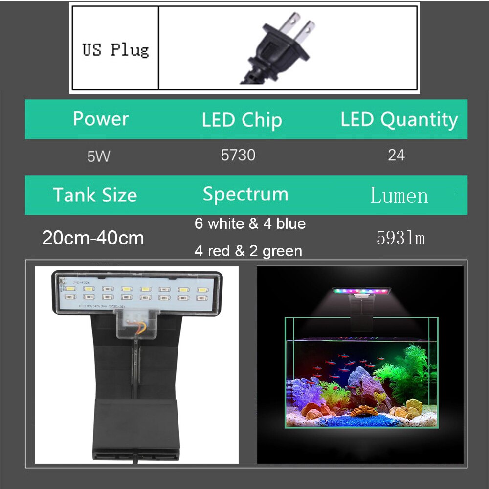 Justerbar 3 modes led akvarielys 5w 10w ferskvandsplanter vokse lys vandlamper vandtætte clip on lampe til akvarium