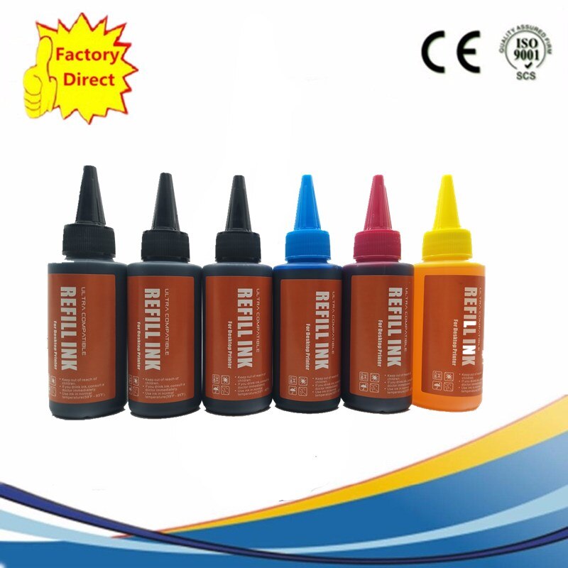 Di alta Qualità Universale Dye Ricarica Vestito di Inchiostro Della Stampante A Getto D'inchiostro: 1SET 2BK 6X100ML