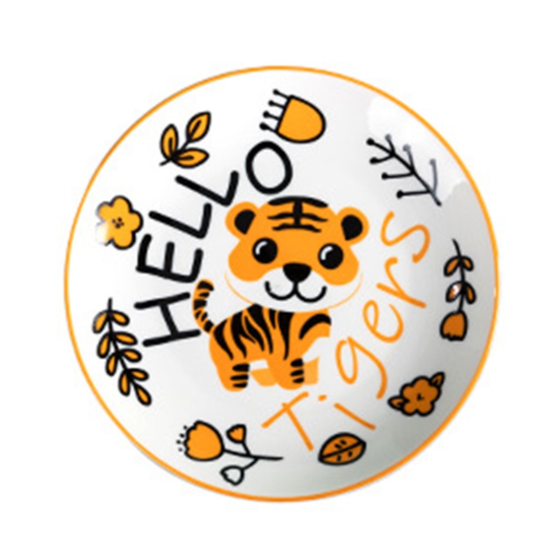 Cartoon Smiling Tiger Ceramic Dinner Plate Fun Animal Kids Fruit Dish Tableware