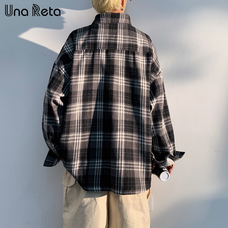 Una Reta Men Shirts Spring Hip hop Black gray grid Shirt Men Clothing Long Sleeve Plus Size Harajuku Casual Shirts Man