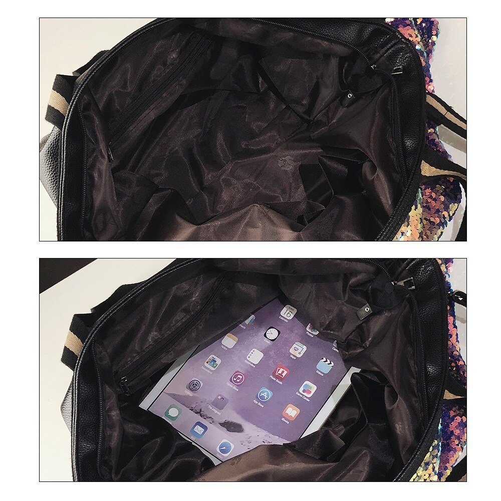 Ttou stor lomme kvinners veske skinnende paljetter tote skuldervesker til kvinnelige brev trykk høy kapasitet crossbody vesker