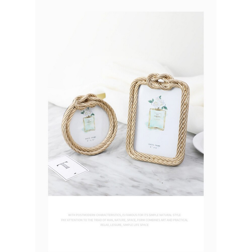 4/6 inch Photo Frame In Resin Hemp Rope European Retro Rectangular Round Photo Frame Home Wedding Decoration Picture Frame: kit