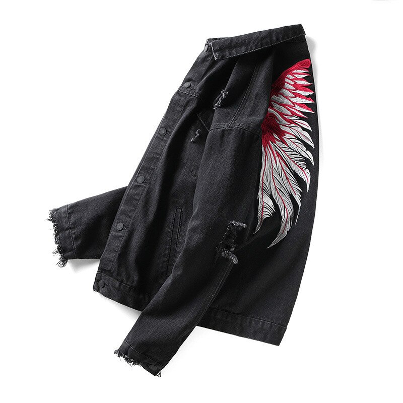 "man jakke vintage retro stil hip hop denim jakke hul streetwear jakker knap man jakke lomme man tøj"