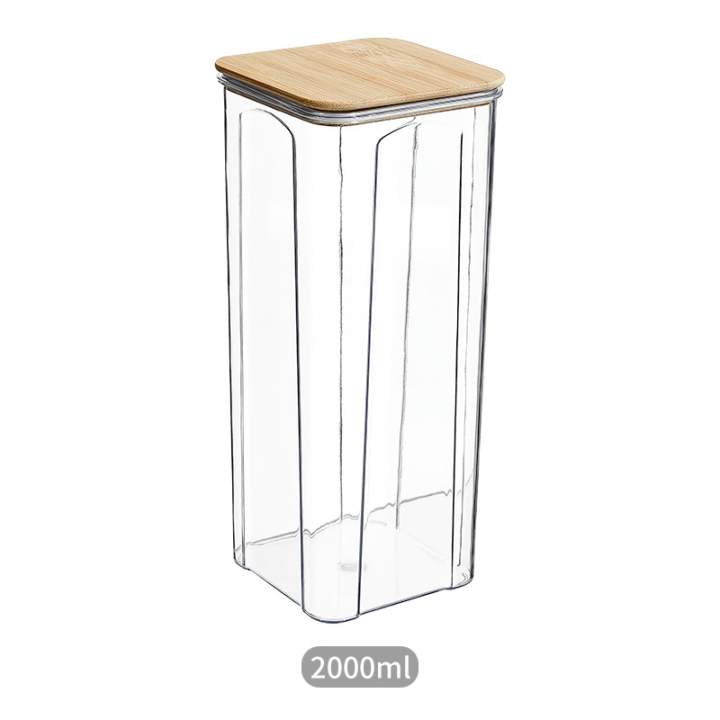 PET Plastic Food Sealed Storage Box with Bamboo Lid Coffee Beans Pasta Kitchen Storage Containers Household Kitchen Organizers