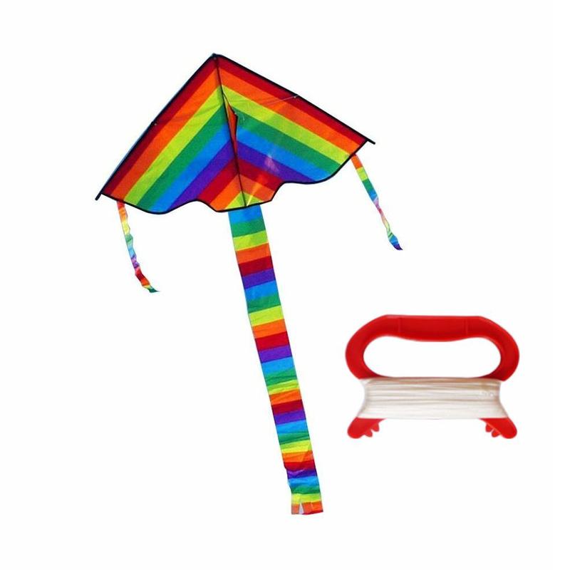 Kinderen Speelgoed Kite Kleurrijke Regenboog Strips Van Lange-Tailed Doek Met 30M Kite Lijn