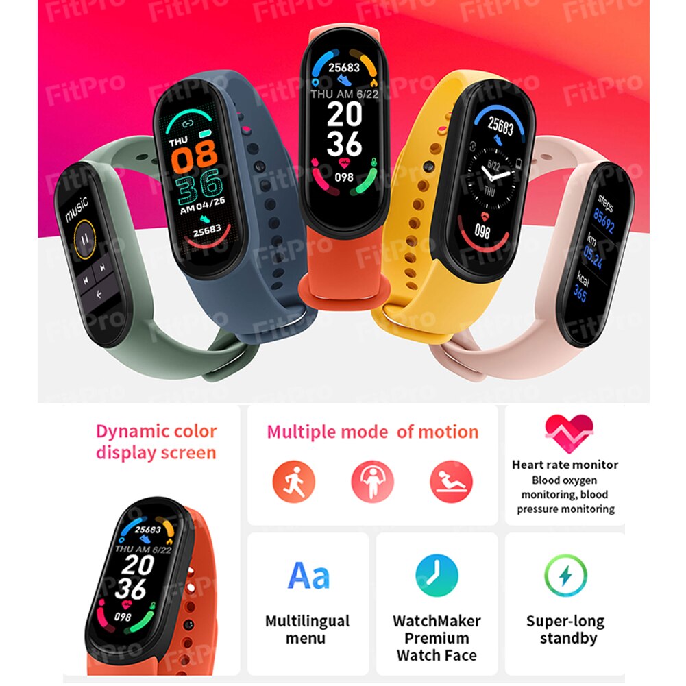 M6 smart ur mænd kvinder fitness armbånd tracker pulsmåler vandtæt sport smartwatch passer til xiaomi iphone android