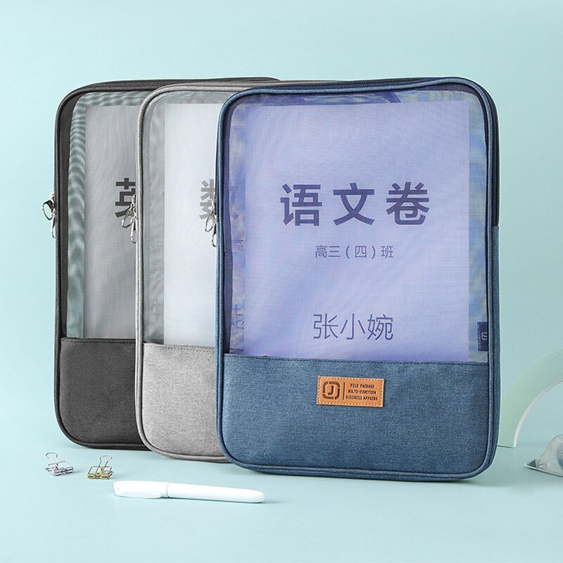 Portable A4 Documents Bags School Students Book Test Paper Storage Pouchs Double Layer Stationery Transparent Zipper Organizer