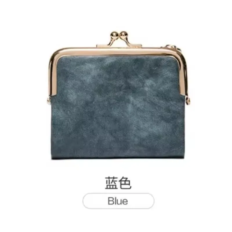 Women's Wallet Short Bifold Retro Multifunction Coin Purse with Zip and Kiss Lock Green PU Leather Female Short Purses: Blue