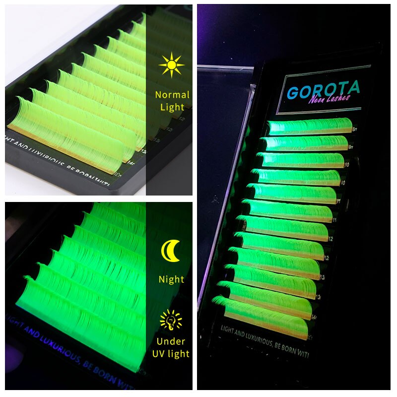 Auto Fanning Uv Neon Wimper Extension Fluorescerend Groen Geel Oranje Gekleurde Fan Wimpers Voor Nachtclub Party Glow In Dark: D / yellow