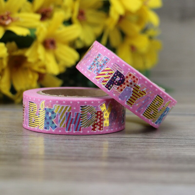10M Decorative Foil Washi Tape HAPPY BIRTHDAY DIY Scrapbooking Sticker Label Japanese Masking tape School Office Supply