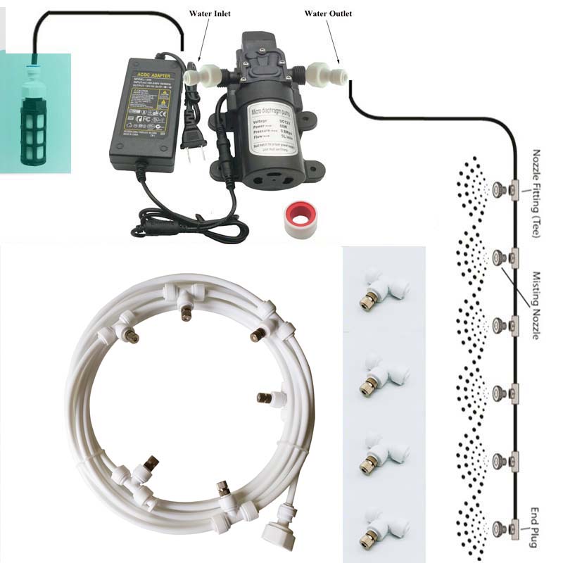 Nebulizador elétrico branco com 6-18 metros, sistema de pulverização, nebulizador para irrigação de jardim, plantas e estufas