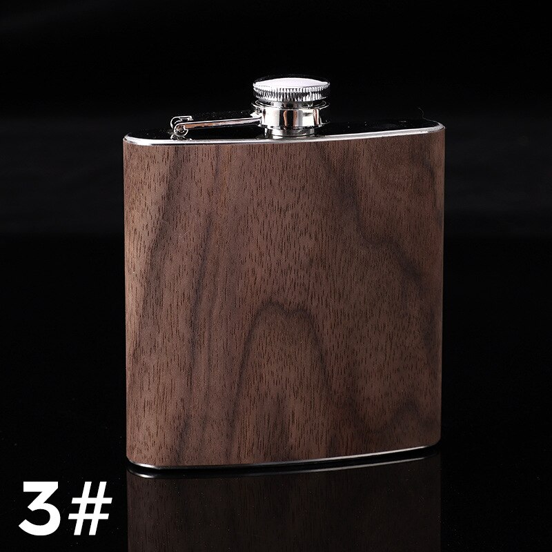 6OZ Wooden Leather Hip Flask Stainless Steel 304 Whiskey Wine Flagon Alcohol Drinking Bottle Travel Drinkware: Style 3