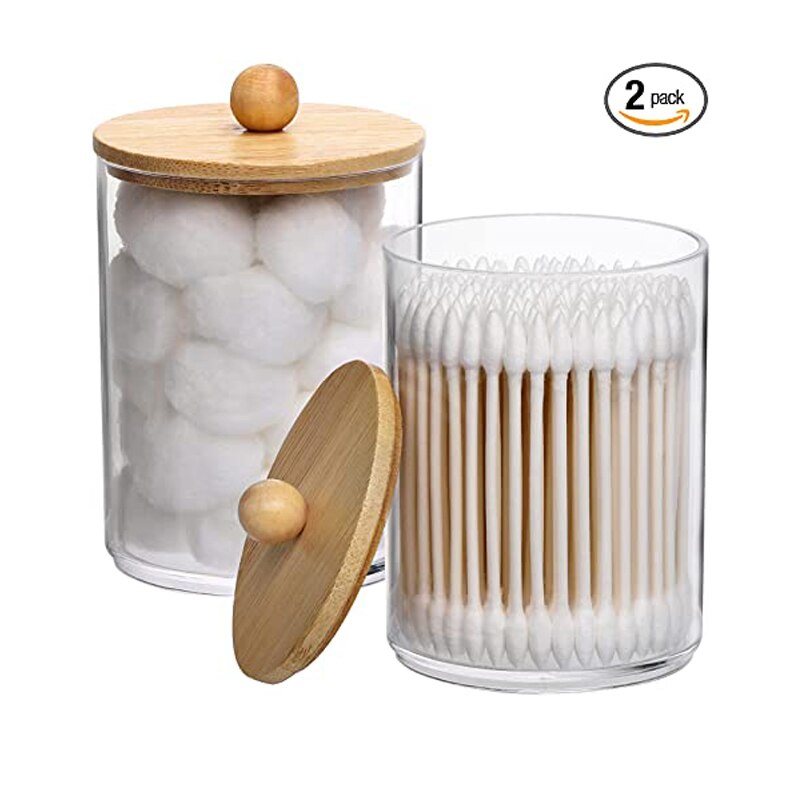 Badkamer Organizer Cosmetische Opbergdoos Katoenen Bal Qtip Beugel Acryl Opslag Jar Pen Houder Met Bamboe Cover Stofdicht: B-2