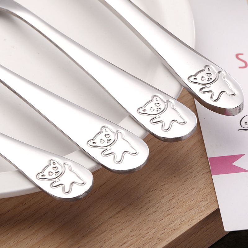 Utensílios de talhares, 4 pçs/set bebê colher de chá garfo de alimentação faca conjunto de aço inoxidável crianças aprendizagem de hábum