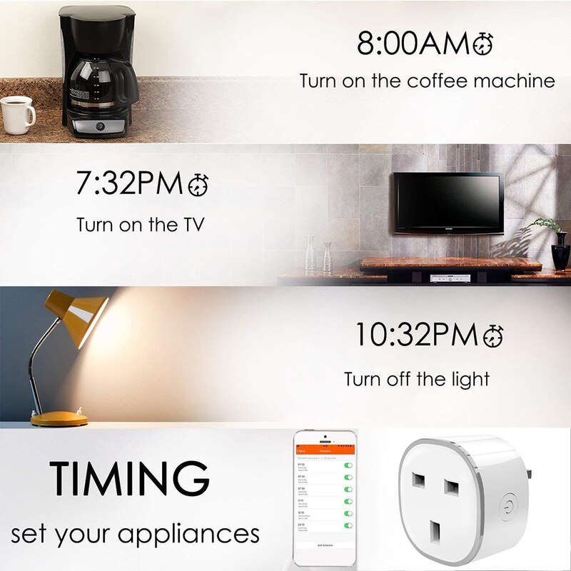 Smart Plug UK - Works with Alexa & Google Home - WiFi Remote Control - 10A 220V 600W - Overload Protection
