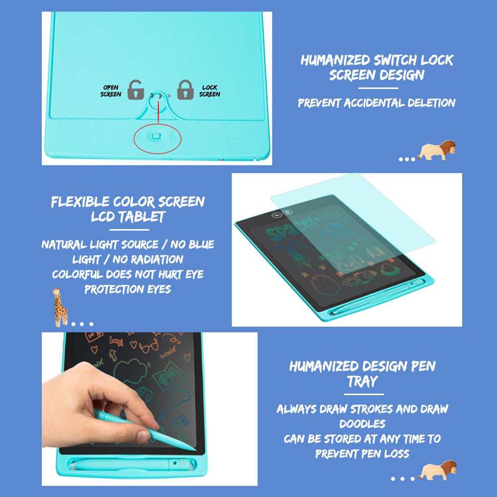 Effacement partiel 8.5 pouces LCD écriture tablette Graffiti planche à dessin tablettes numériques avec batterie couleur stylo enfants coffre-fort léger