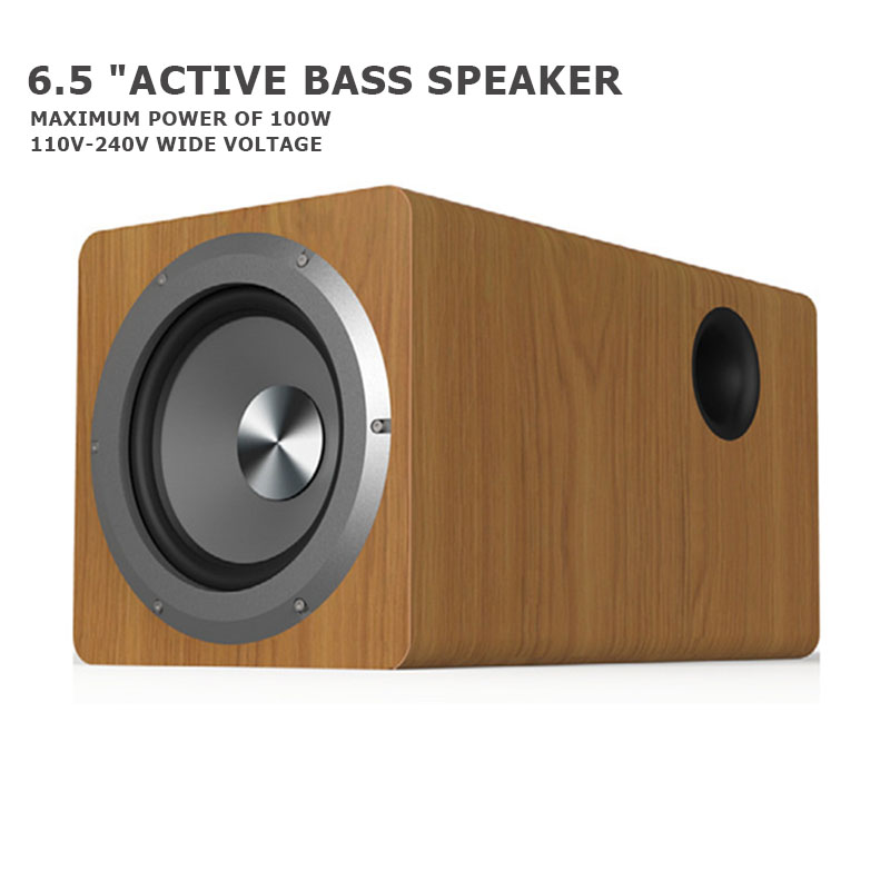 High-power 100W Subwoofer Home Theater Hi-fi Super Bass 6.5-inch Wooden Active Subwoofer 110V-220V Wide Voltage Speakers