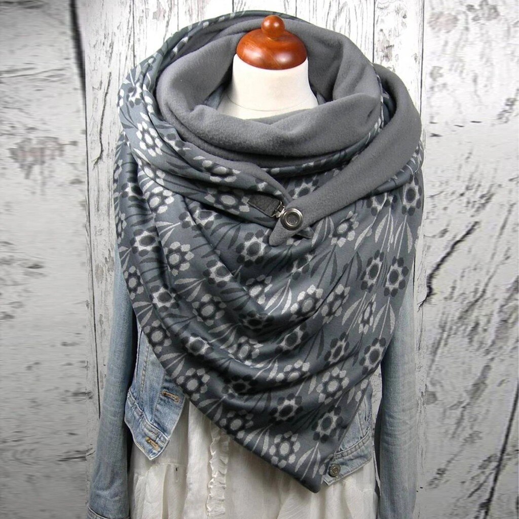 40#Women Warm Scarves Printing Button Soft Wrap Casual Shawls Women Malaysia Cotton Thermal Scarf Chaqueta Pelo