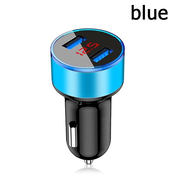 Car Chargers 2 Ports Fast Charging For Samsung Huawei iphone 7 8 Plus xiaomi 10 Universal Aluminum Dual USB Car-charger Adapter: Blue