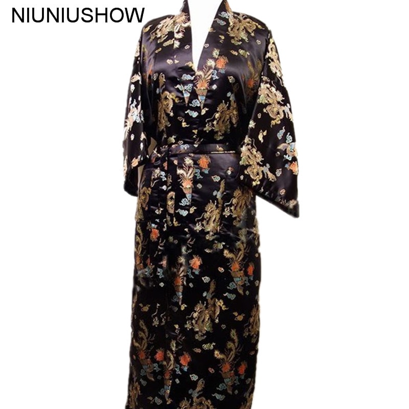 Sort kinesisk herre satin polyester morgenkåbe kimono badekjole drage størrelse sml xl xxl xxxl  m3 s 009