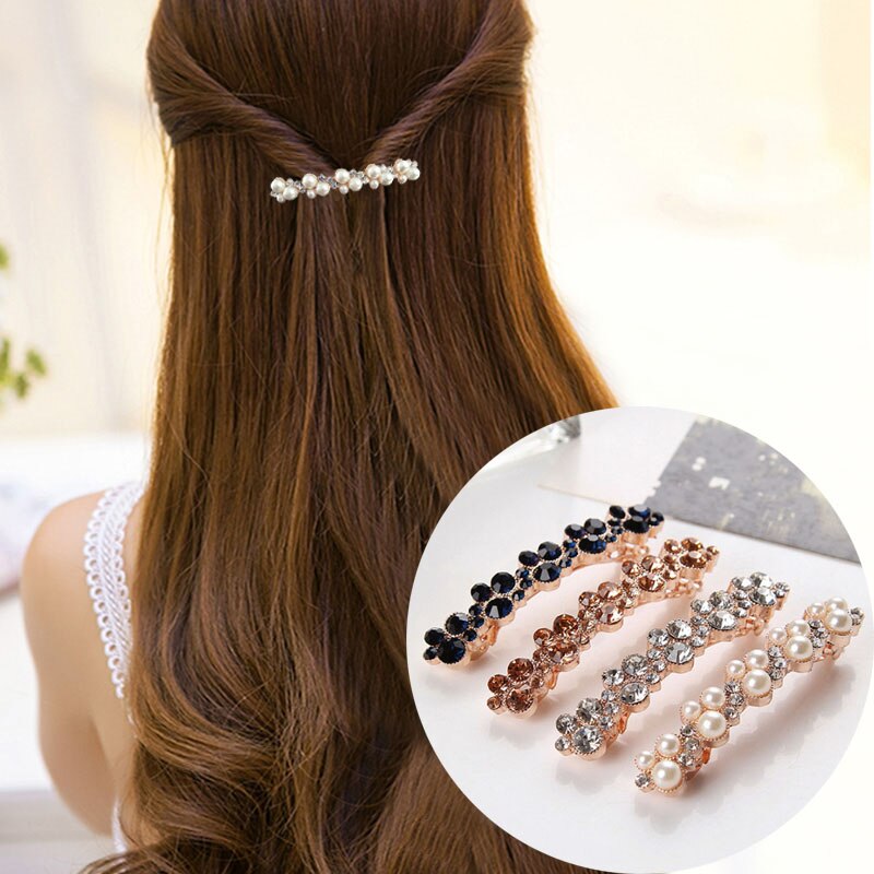 1PC 5 Farben Koreanische Kristall Perle Elegante Barrettes Haar Clip Griffe Mädchen Haar Zugriffs