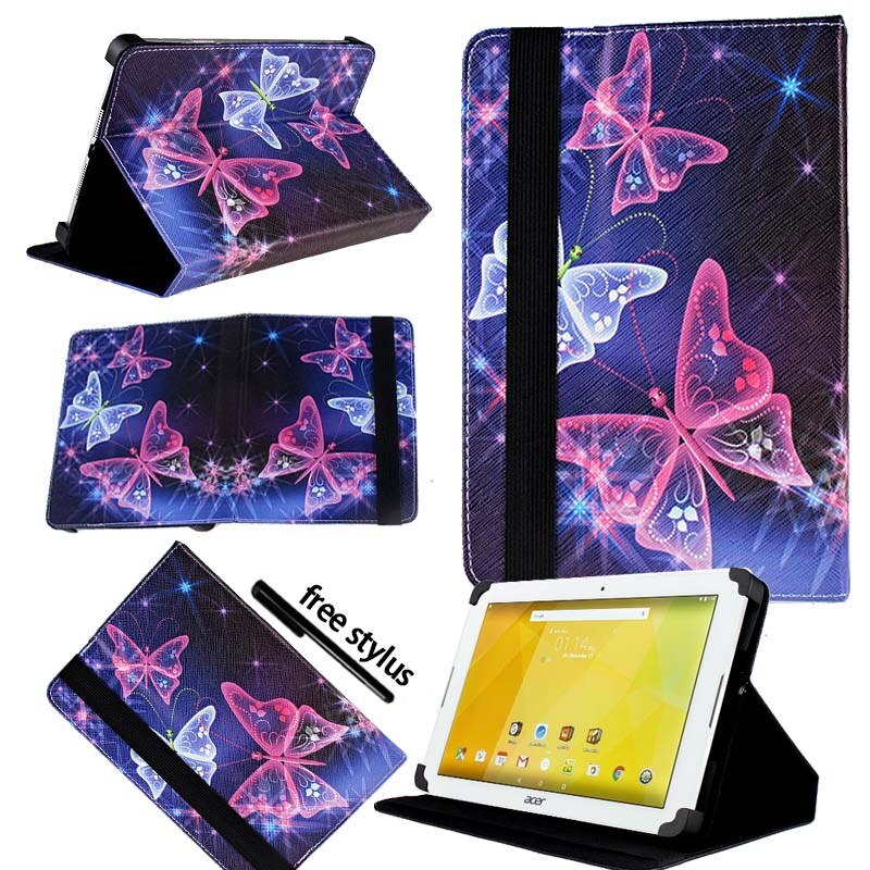 KK & LL Per Acer Iconia One 10 B3-10 B3-A20 A30 A40 A40FHD A50 A50FHD-Supporti Tablet Folio Copertura di Cuoio caso + Libera dello stilo: purple butterfly