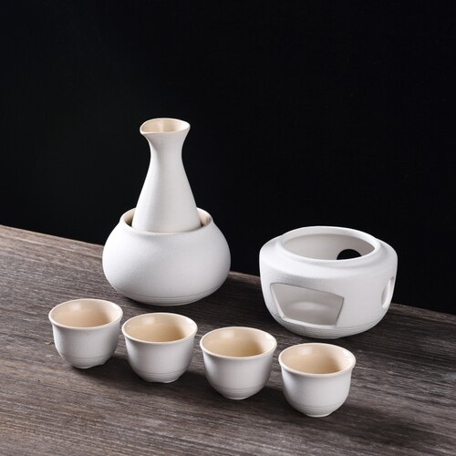 Ceramic 6 Cup Wine Pot Set Vintage Ceramic Sake Warmer Jug Glasses Household Spirits Rice Wine Vodka Copas De Vino Box: 4 PCS Wine Set E