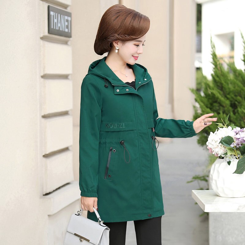 Printemps automne mère veste moyen-âge femmes décontracté à capuche manteau mi-long grande taille femme coupe-vent 5XL W2099
