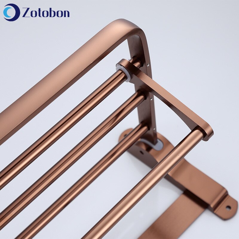 Zotobon toalheiras de toalha do banheiro dobrável alumimum liga suporte toalha fixado na parede prateleira toalha com ganchos acessórios do banheiro m210