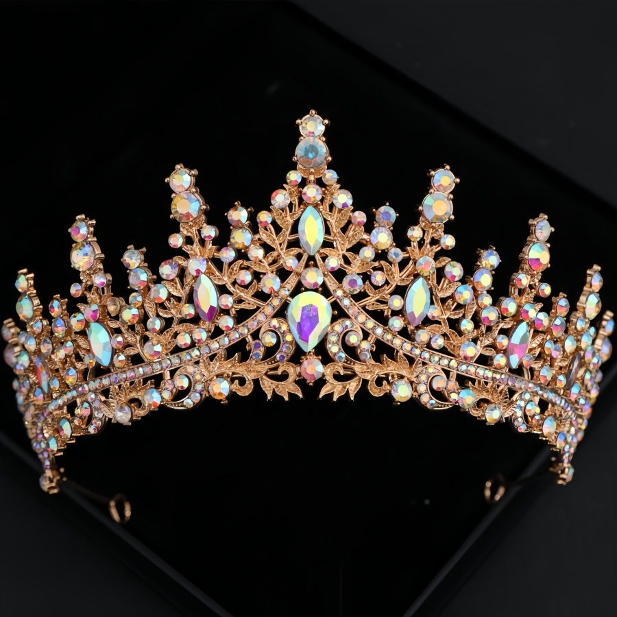Barokke Kristallen Tiara's En Kronen Voor Vrouwen Strass Prom Diadeem Hoofdband Bruids Bruiloft Haaraccessoires Sieraden Kroon Tiara: Puur Goud Kleur