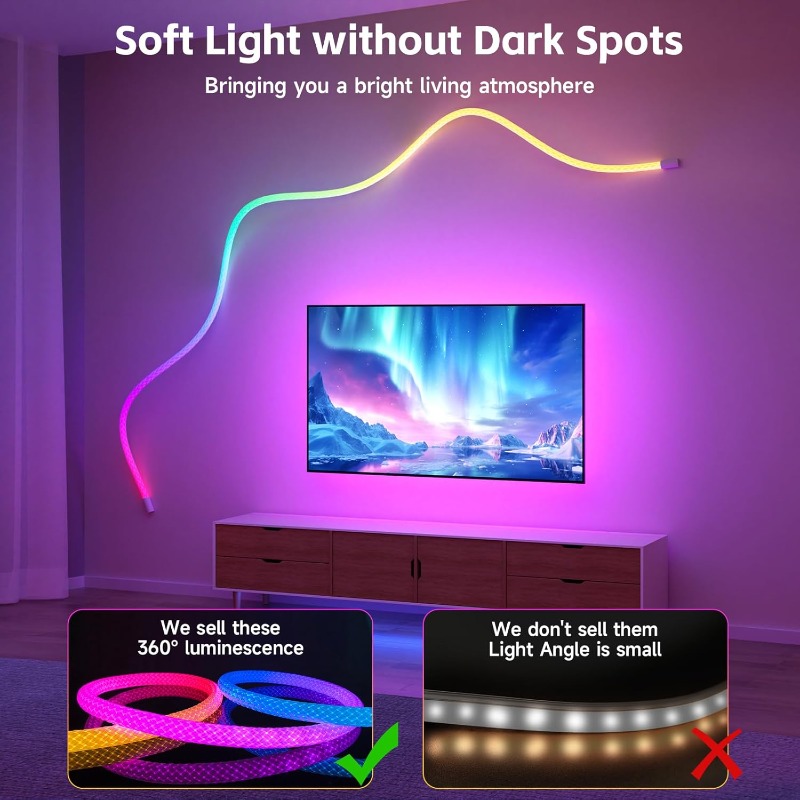 LED Neon Strip Light with USB Flexible IP67 Waterproof Remote APP Control Gaming Lights Accessories for Bedroom Outdoor Décor