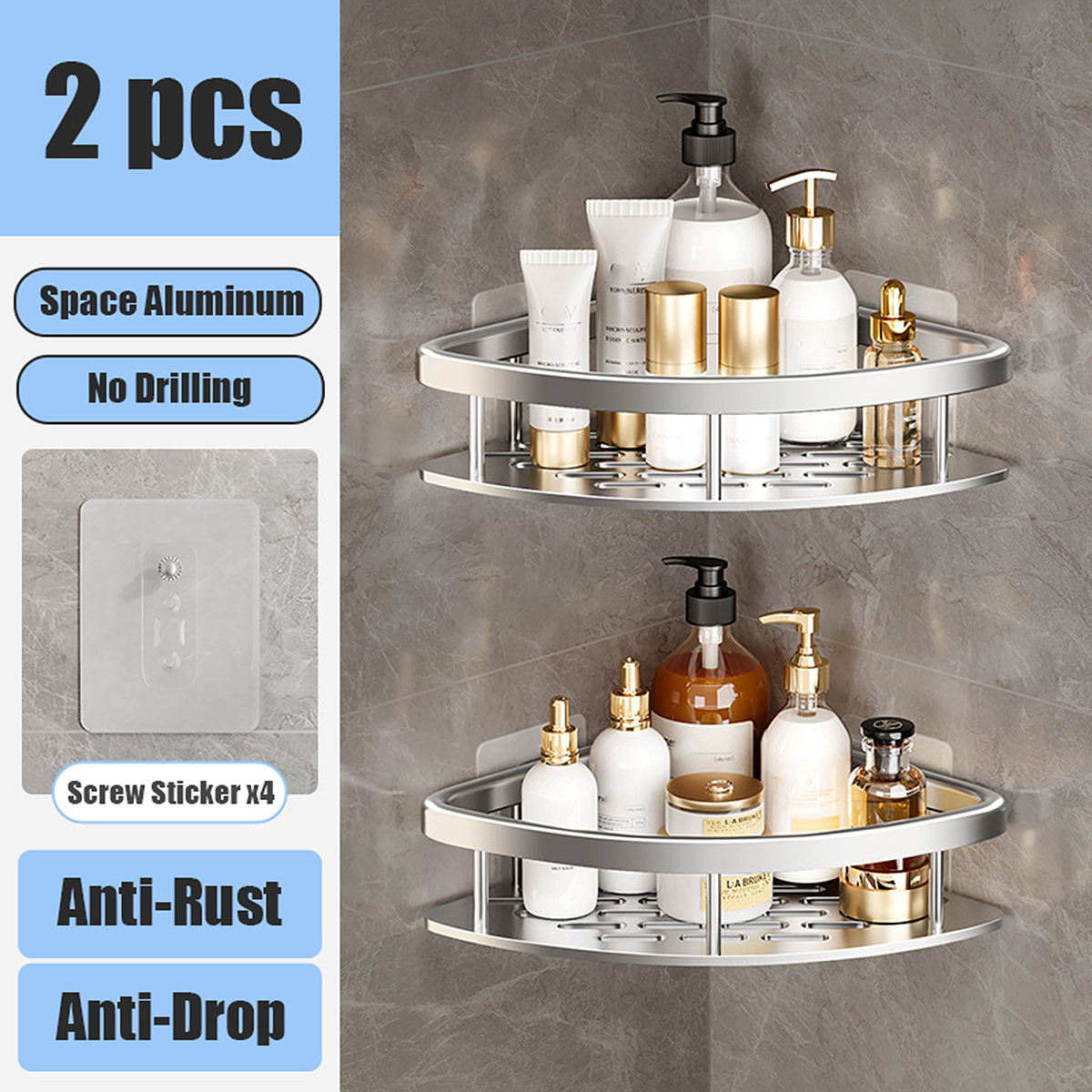 Badezimmerregal Ohne Bohren Aufbewahrungskorb Waschtisch Weltraumaluminium Lagerung Wandregale Dusch-Caddy-Rack: YELLOW