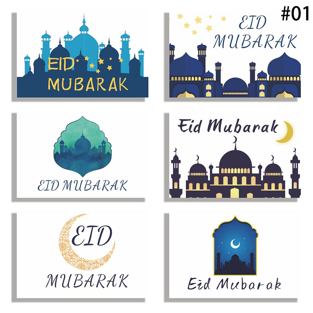 Ensemble de cartes de vœux pour l&#39;aïd al-fitr, carte postale d&#39;anniversaire, de fête, décor de Ramadan, du Ramadan, 6 pièces: 6PCS 01