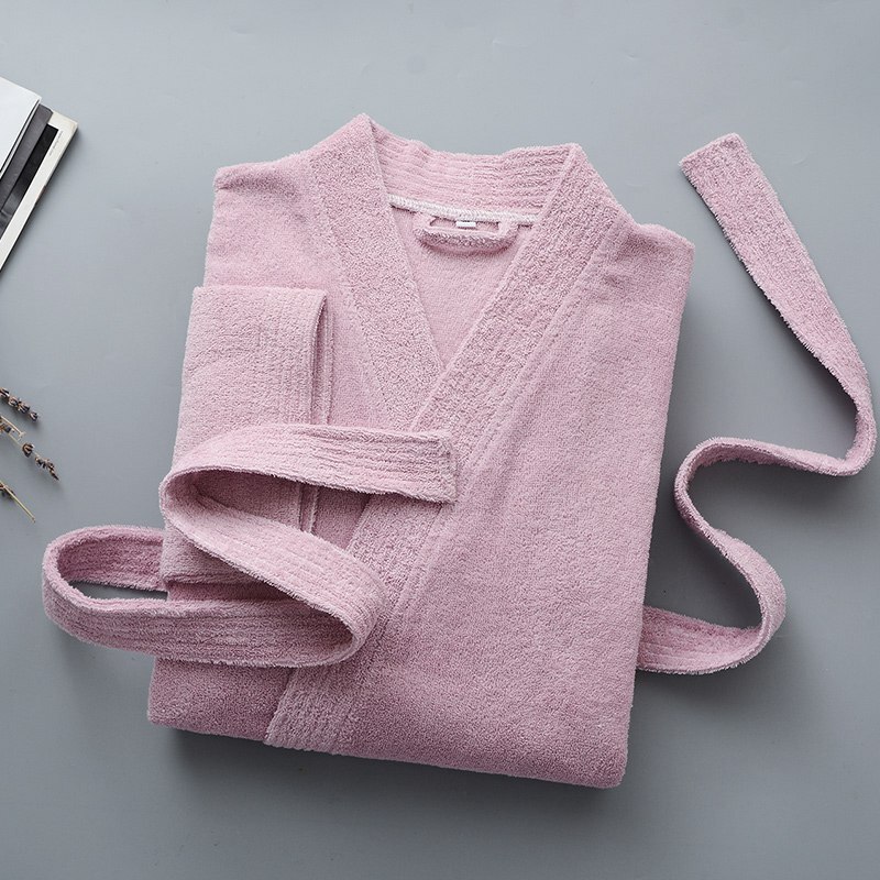 Men Bathrobe Long 100% Cotton Bathrobe Plus Size Suck Water Towel Thick Bath Robe Spa Sleepwear Bride Dressing Gown Men Robes: Pink / L(170-185cm)