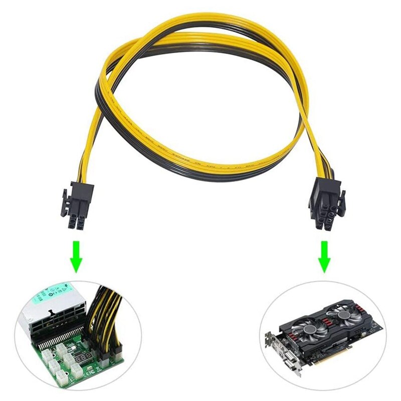 6 Pcs 16AWG 6 Pin PCI-E to 8 Pin (6+2) PCI-E (Male to Male) GPU Power Cable for HP Server for Graphic Cards Mining(50cm)