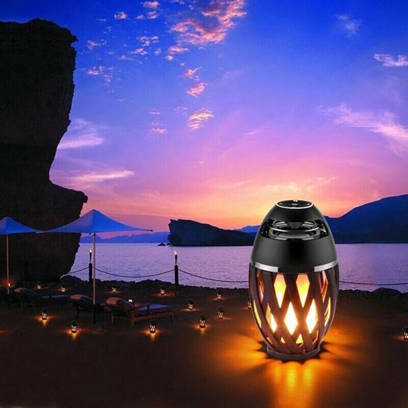 LED Flame Atmosphere Lamp Light Bluetooth Speaker Portable Wireless HD Stereo Speaker With Music Bulb Outdoor Camping Woofer