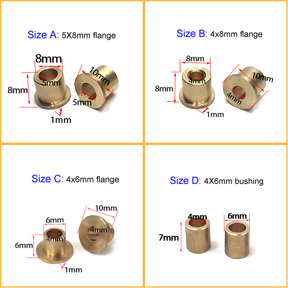 10 Uds. De cojinete de manguito de eje de casquillo de brida de eje de buje de latón para eje de 2mm, 3mm, 4mm y 5mm para barco RC, piezas de repuesto marinas DIY