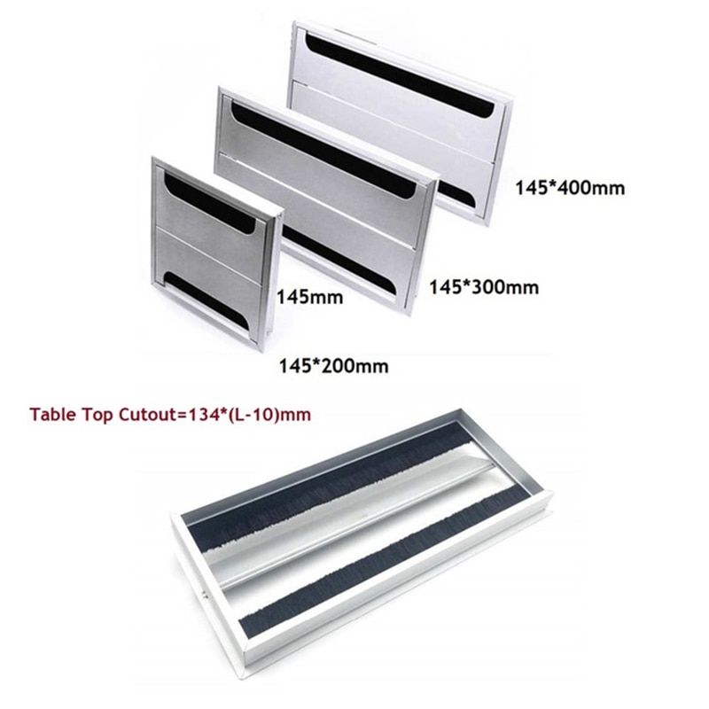 Rectangle Aluminum Office Table TV Cabinet Desk Wire Cable Hole Brush Double Flap Cover Grommet Side by Side