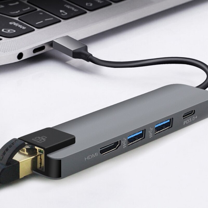 Usb cタイプcハブusb 3.0 hdmi pd充電RJ45 gigabit ethernetアダプタタイプc 5で1用pro mac os