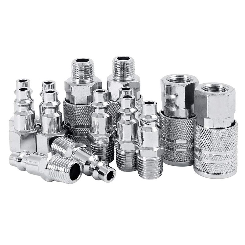 14pcs Air Line Hose Compressor Fitting 1/4 Inch Bsp Metal Connectors Coupler Male Female Quick Release Set: Default Title
